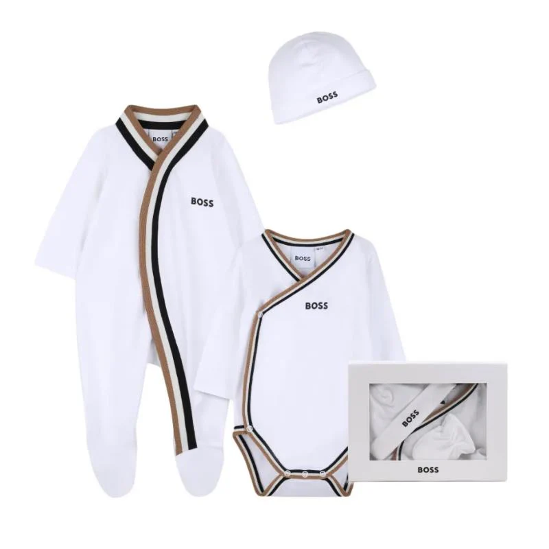 Hugo Boss Baby Footie Bodysuit And Hat In Gift Box