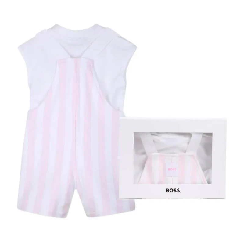 Hugo Boss Baby Girl Overalls & T-Shirt Set, Light Pink - Image 2