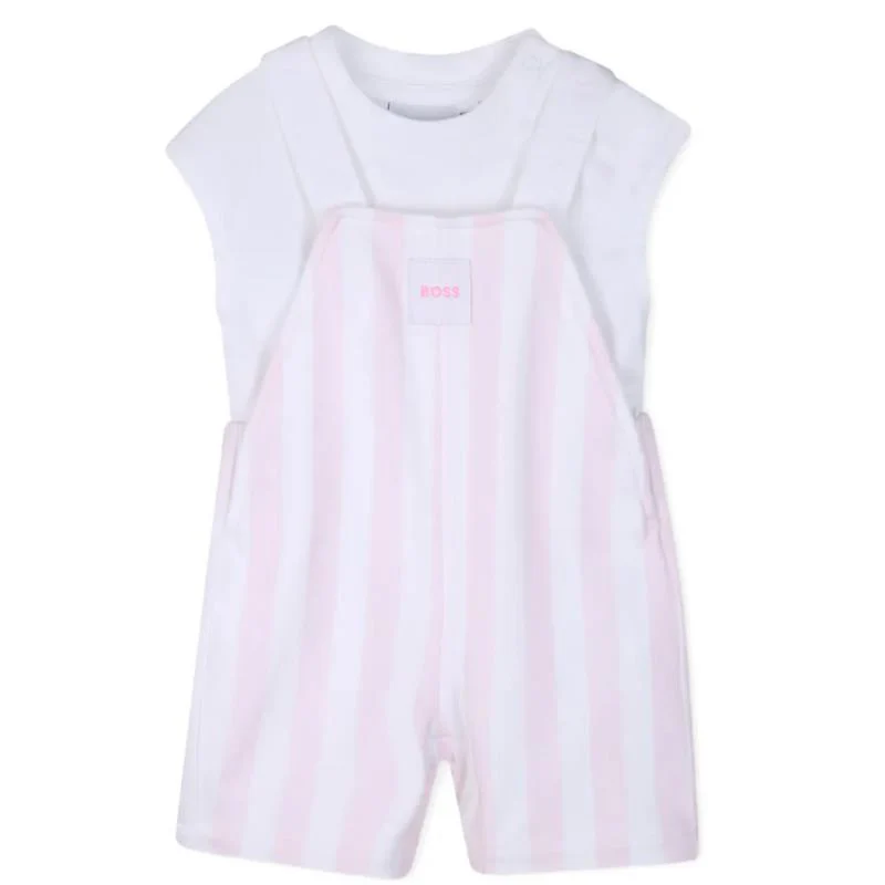 Hugo Boss Baby Girl Overalls & T-Shirt Set, Light Pink - Image 3