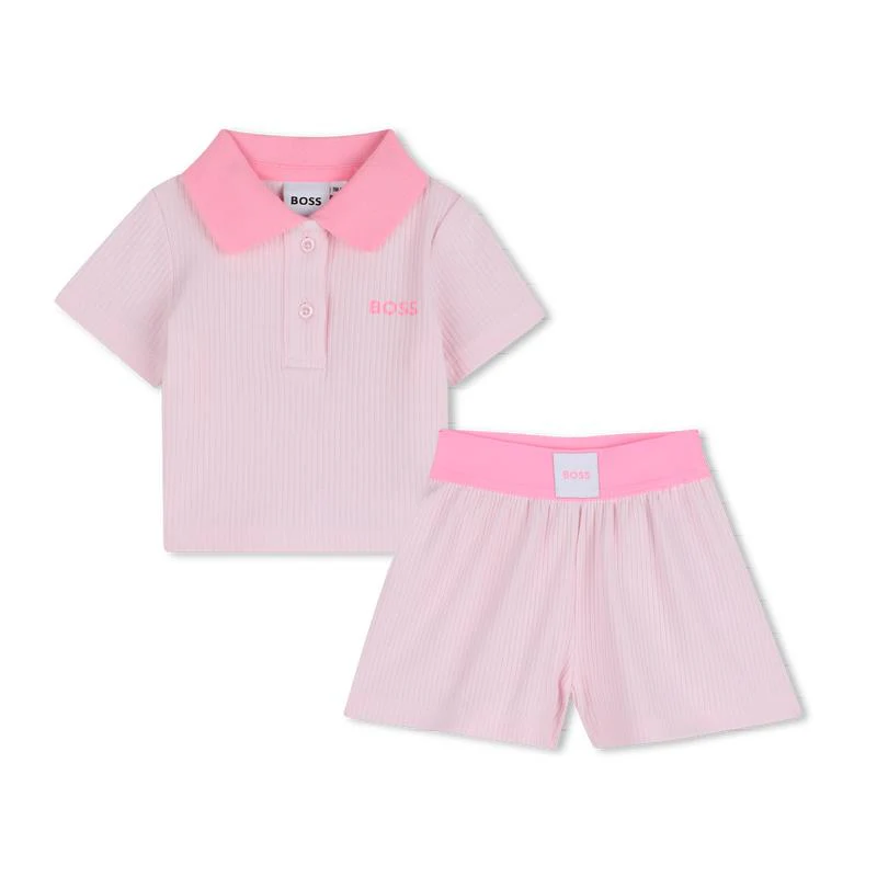 Hugo Boss Baby - Girl Polo And Shorts Set, Light Pink