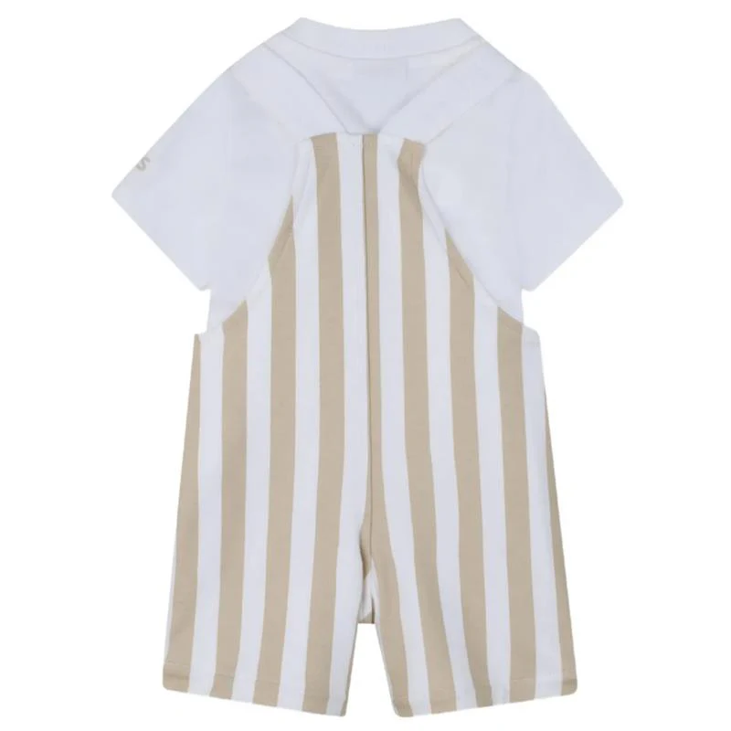 Hugo Boss Baby Infant Striped Overall & Tshirt Set, Stone - Image 2