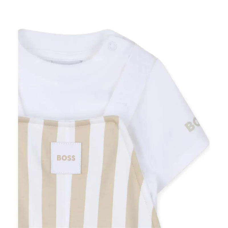 Hugo Boss Baby Infant Striped Overall & Tshirt Set, Stone - Image 4