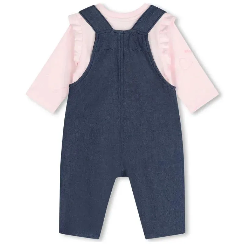 Hugo Boss Baby - Long Sleeve Tee & Overalls & Blanket Set, Denim/Pink - Image 2