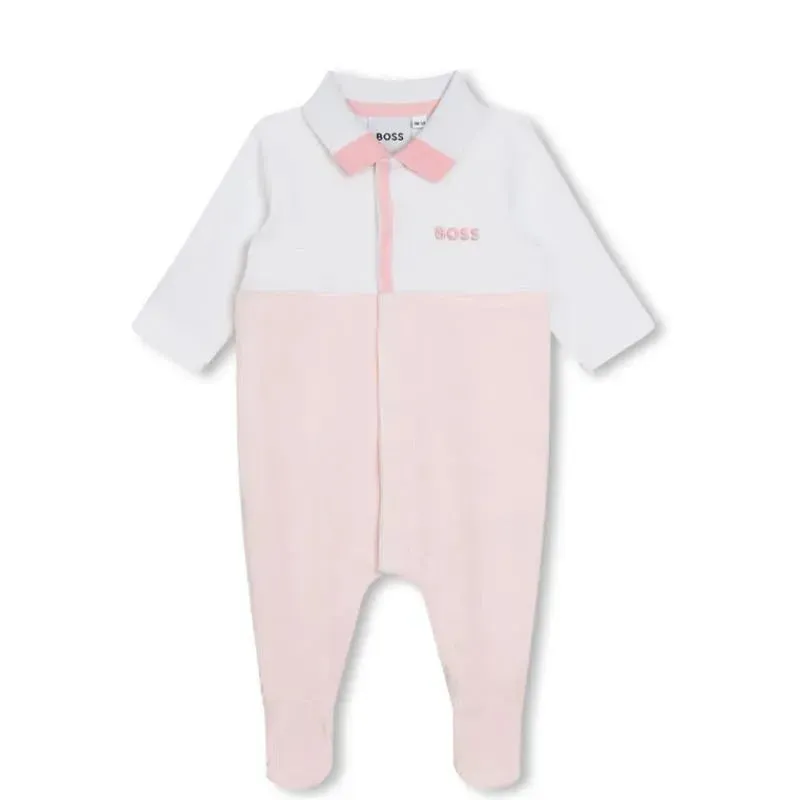 Hugo Boss Baby - Polo Footie Girl, White And Light Pink