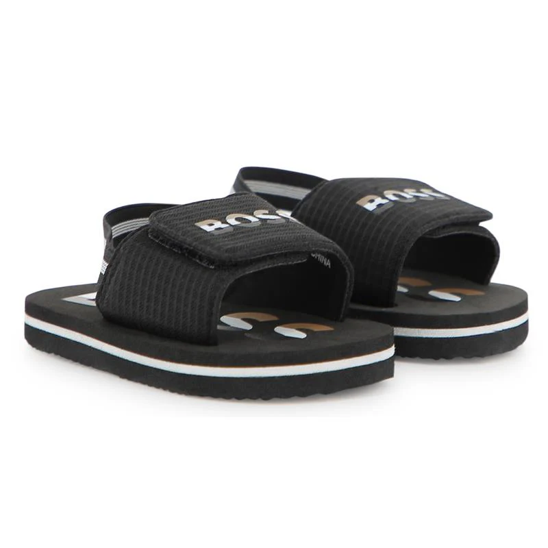 Hugo Boss Baby - Sandals With Hook And Loop Closure And Elastic Ankle Strap, Black