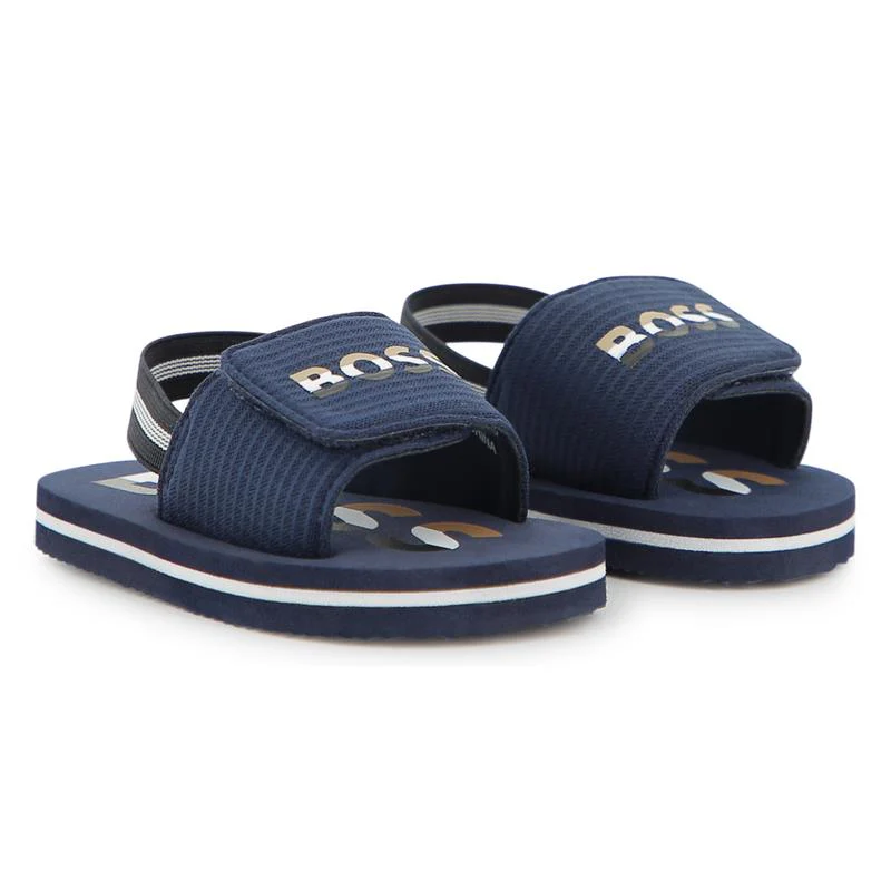 Hugo Boss Baby - Sandals With Hook And Loop Closure And Elastic Ankle Strap. Navy