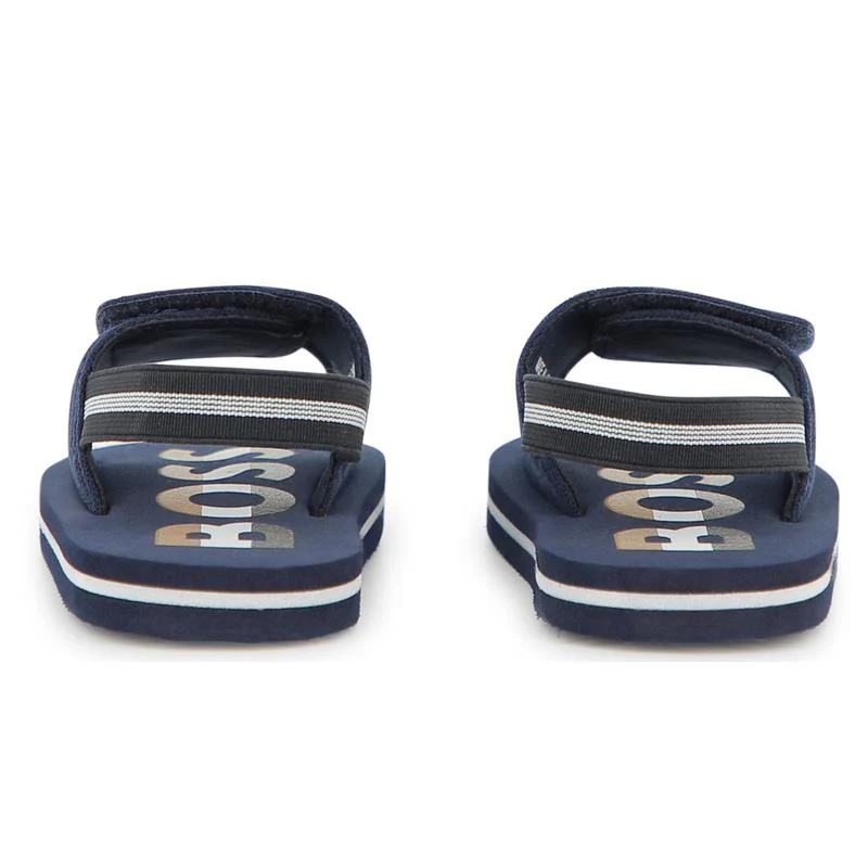 Hugo Boss Baby - Sandals With Hook And Loop Closure And Elastic Ankle Strap. Navy - Image 3