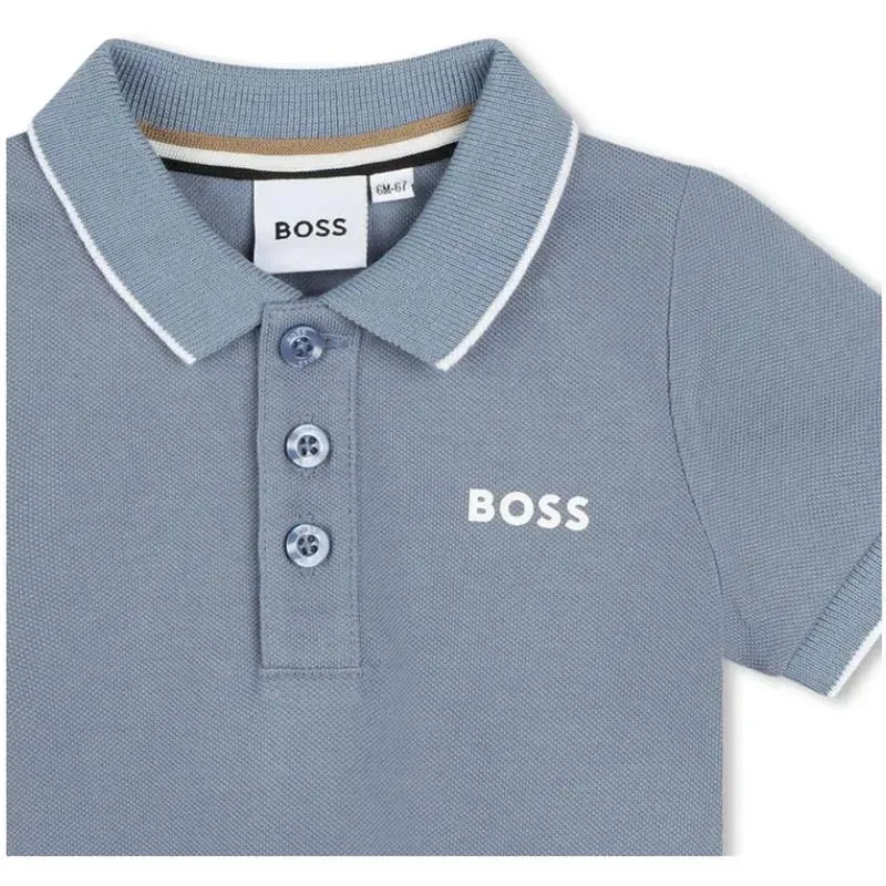 Hugo Boss Baby - Short Sleeve Pique Polo, Blue - Image 3