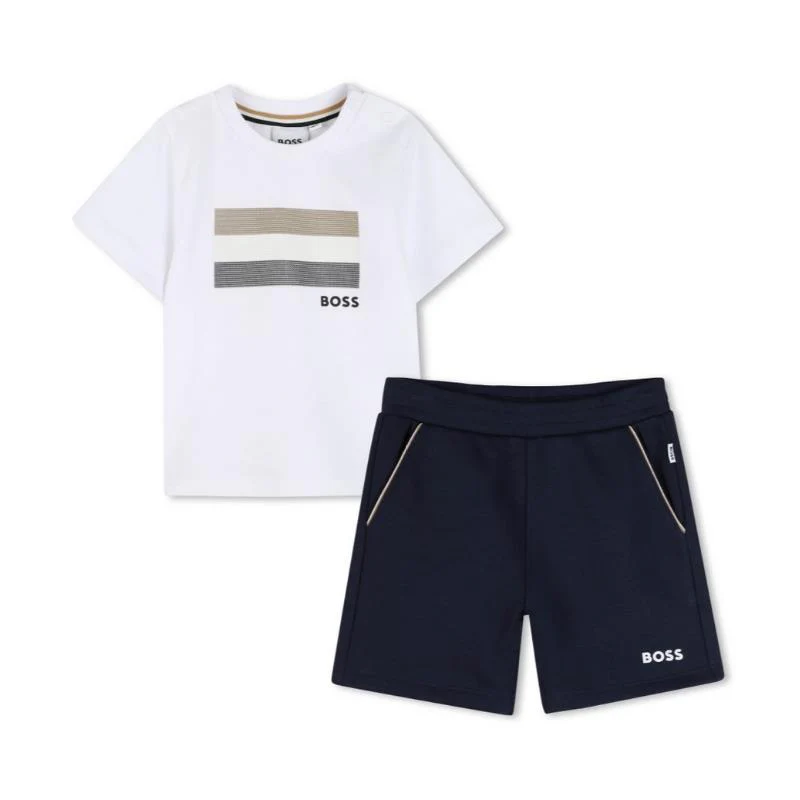 Hugo Boss Baby Tee Shirt In Cotton Jersey And Bermuda Shorts, Navy