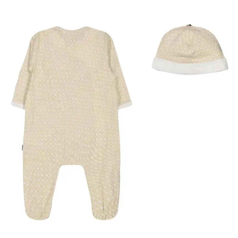 Hugo Boss Baby - Unisex Pyjamas & Pull On Hat Set, Stone - Image 2