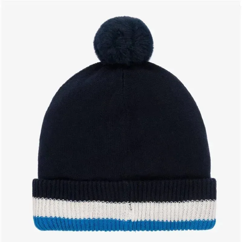 Hugo Boss - Boys Navy Blue Cotton Knit Bobble Hat - Image 2