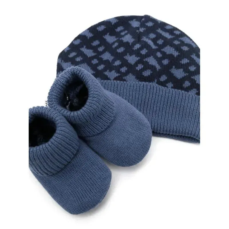 Hugo Boss - Geometric Intarsia Hat & Slippers Set, Navy - Image 2