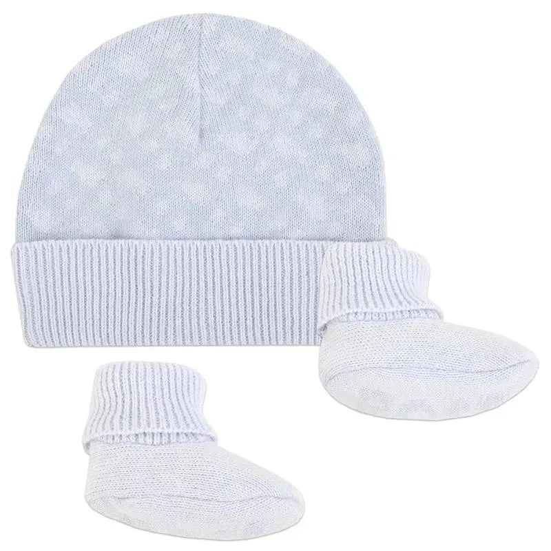 Hugo Boss - Geometric Intarsia Hat & Slippers Set, Pale Blue