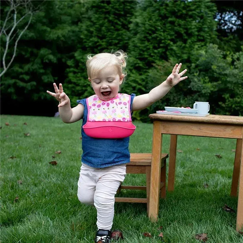 I-Play Green Spouts Snap & Go Long Sleeve Bib, Pink Flower Field, Size 6-18M - Image 5