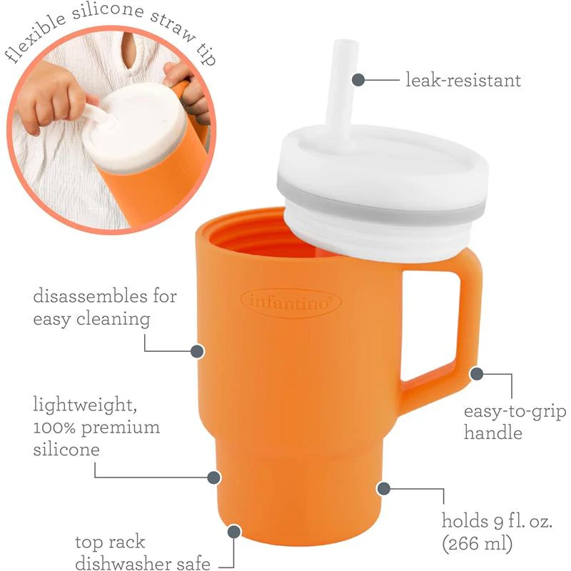 Infantino - My 1St Tumbler - Soft Silicone 9 Oz, Creamsicle - Image 9