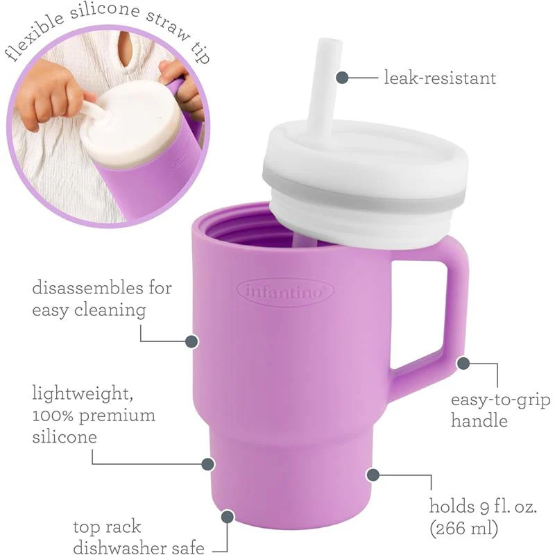 Infantino - My 1St Tumbler - Soft Silicone 9 Oz, Lilac - Image 3