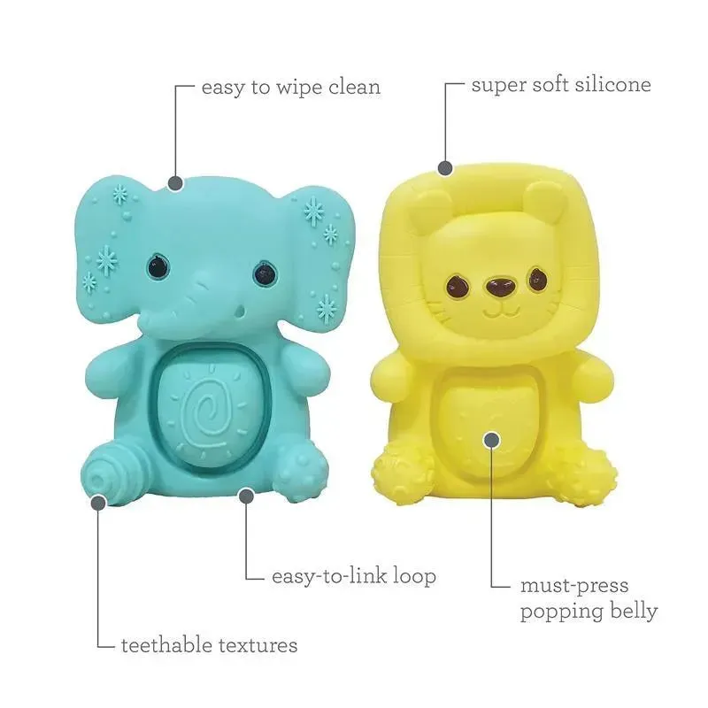 Infantino - Wee Wild Ones - Teethimal Pop Pals, Elephant/Lion - Image 2