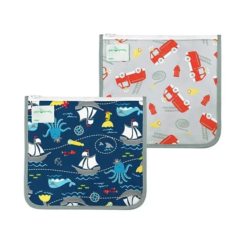 Iplay - 2 Pk Reusable Insulated Sandwich Bags, Navy Pirate, 6M