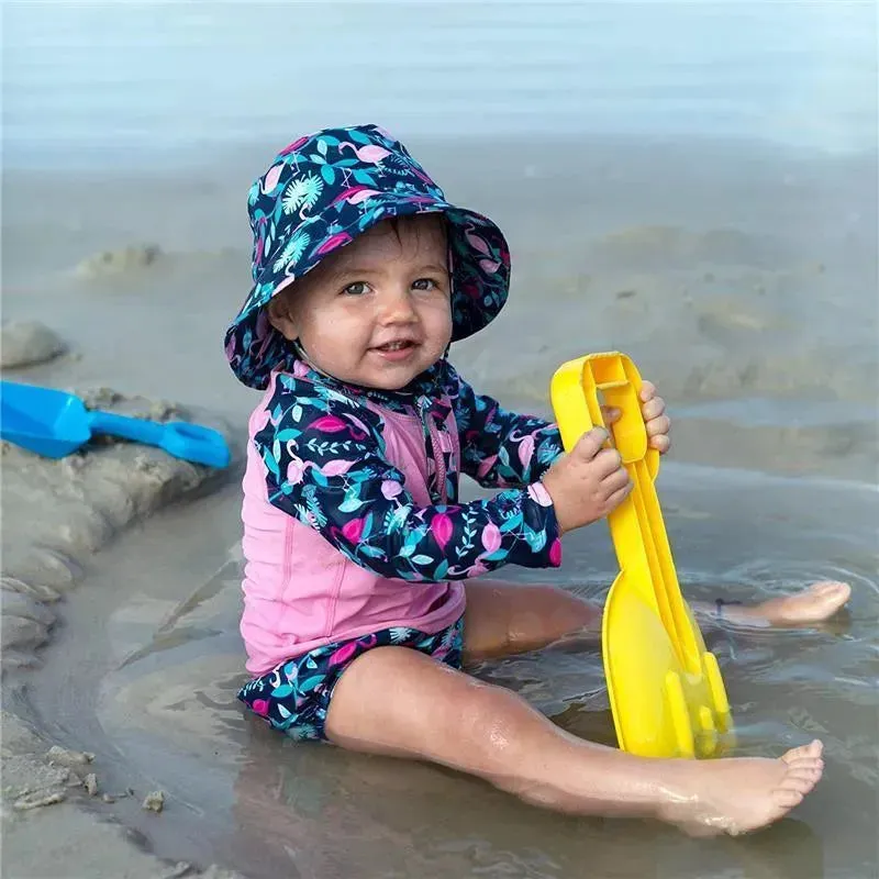 Iplay - 2Pc Rashguard Set With Snap Reusable Absorbent Swim Diaper, Navy Flamingos - Image 3