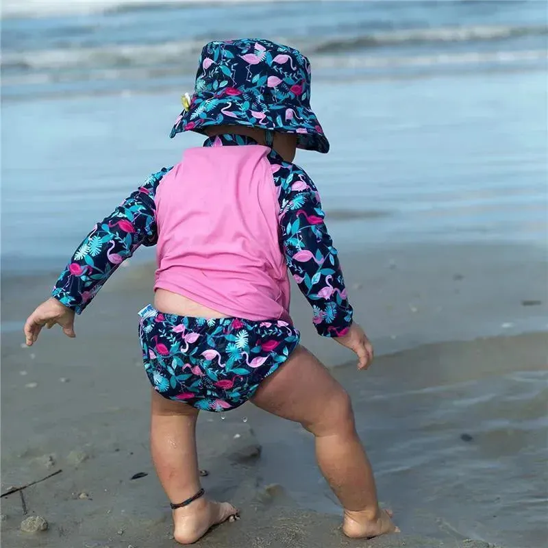 Iplay - 2Pc Rashguard Set With Snap Reusable Absorbent Swim Diaper, Navy Flamingos - Image 4