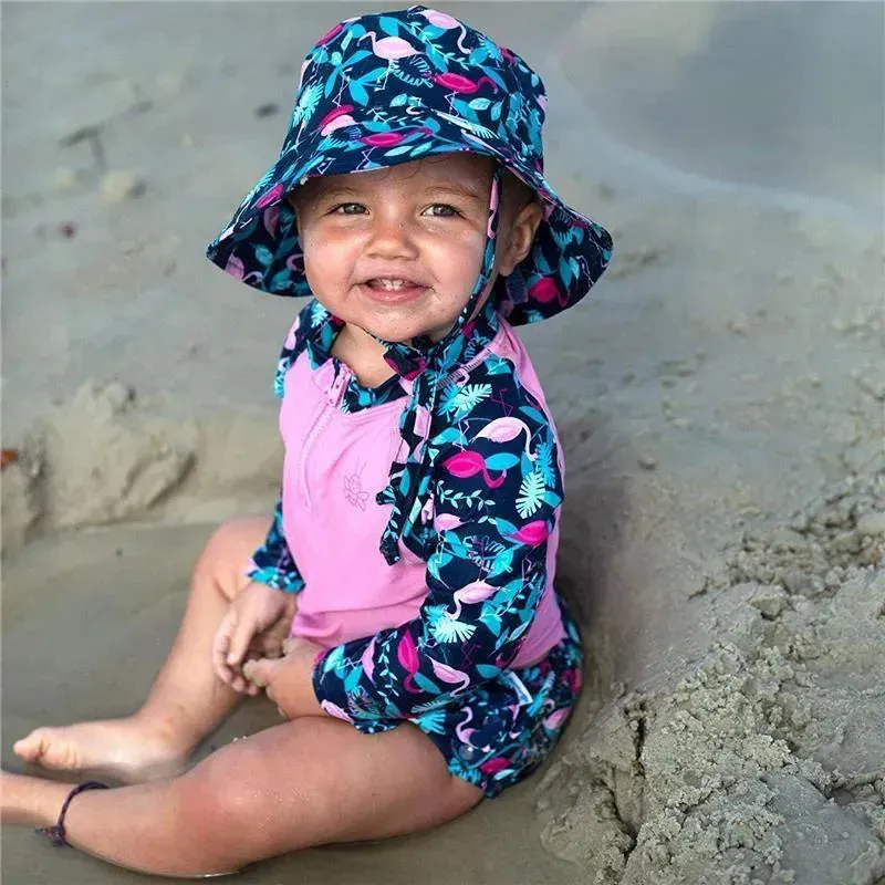 Iplay - 2Pc Rashguard Set With Snap Reusable Absorbent Swim Diaper, Navy Flamingos - Image 5