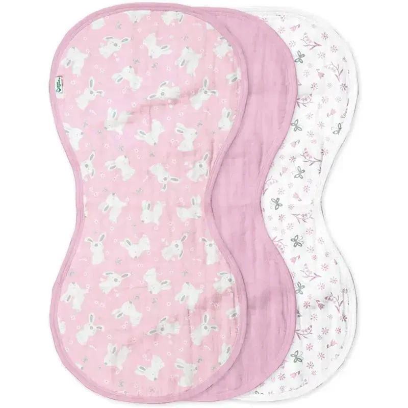 Iplay - 3 Pk Muslin Burp Cloths Made From Organic Cotton, Pink Bunny