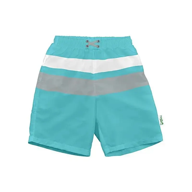 Iplay - Color Block Trunks With Built-In Reusable Absorbent Swim Diaper, Aqua Gray