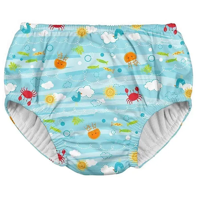 Iplay - Fun Pull-Up Reusable Absorbent Swimsuit Diaper, Light Aqua Sea Friends