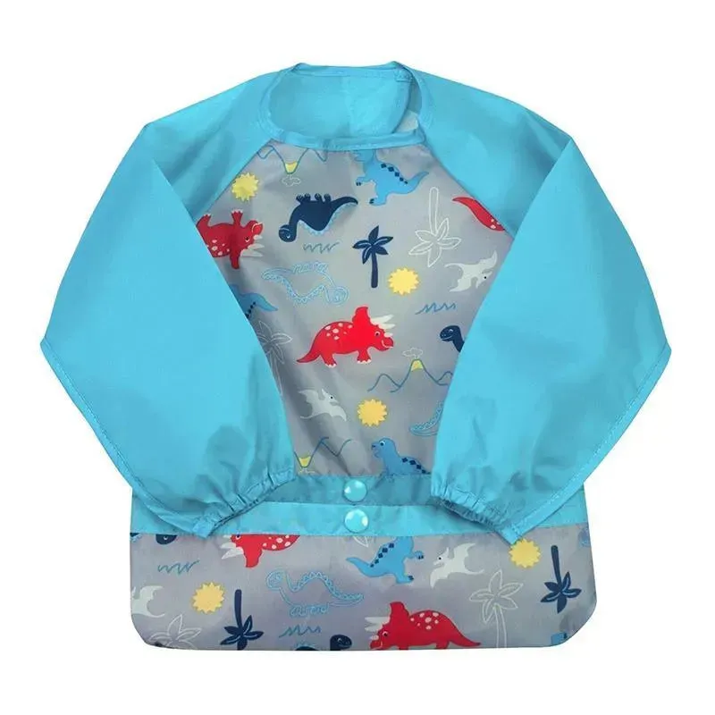 Iplay - Snap & Go Long Sleeve Bib, Aqua Dinosaurs