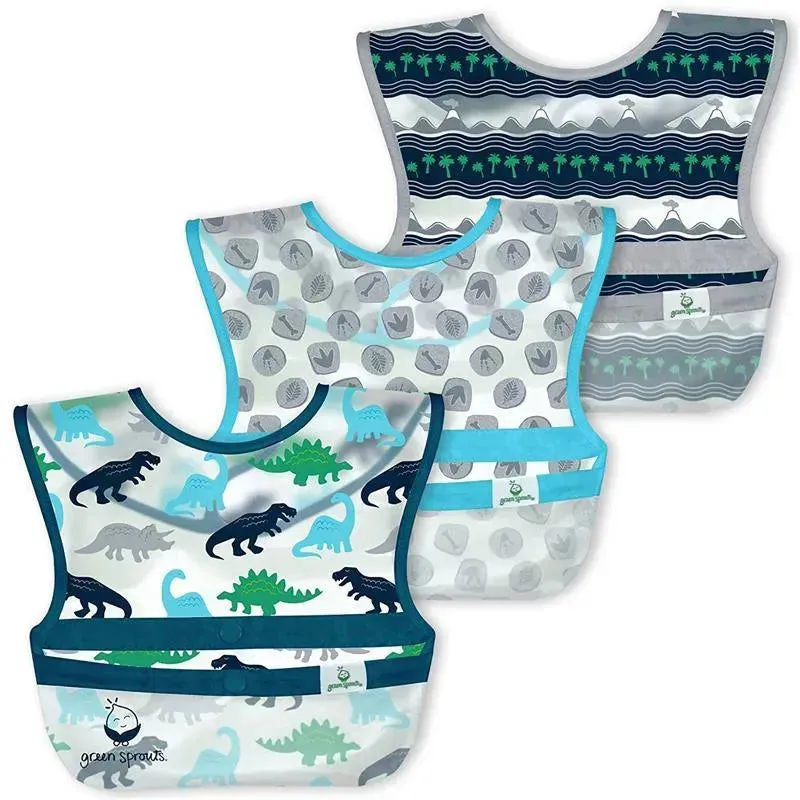 Iplay - Snap & Go Wipe-Off Bibs (3Pk), Blue Dinosaurs, 9-18 Months