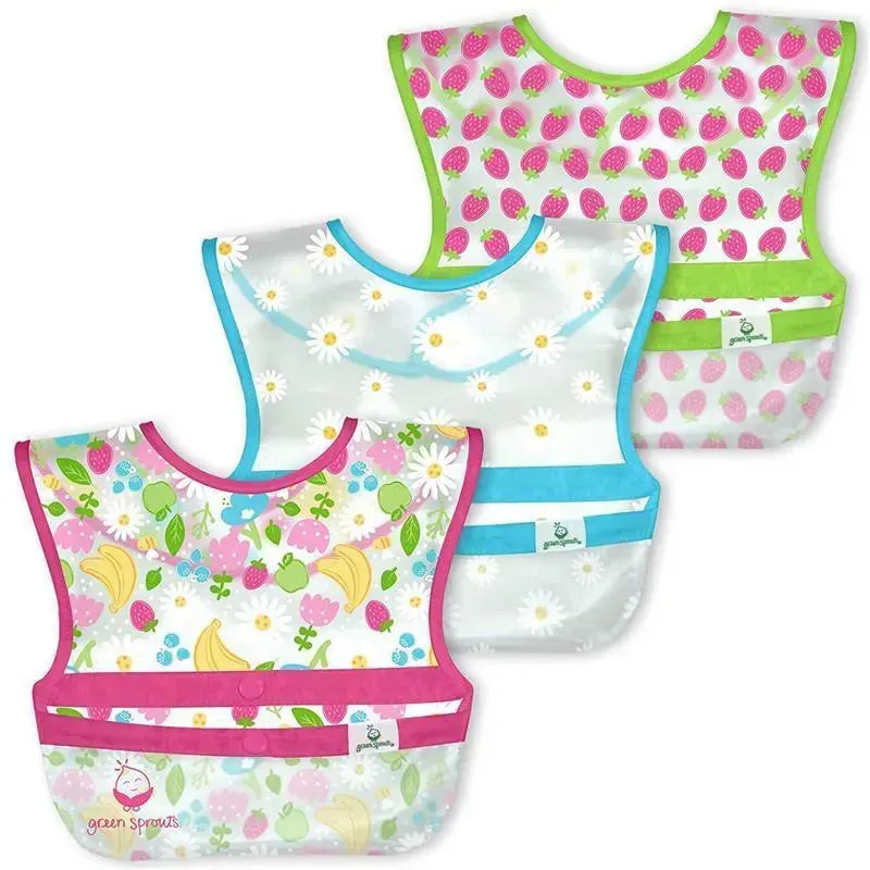 Iplay - Snap & Go Wipe-Off Bibs (3Pk), Pink Fruit Floral, 9-18 Months