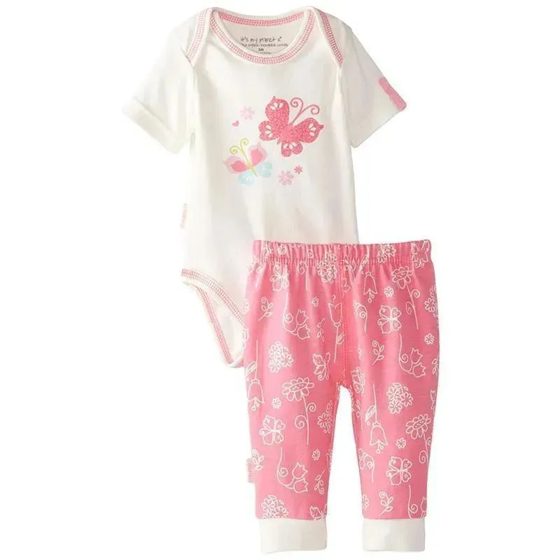 It's My Planet Baby-Girls Newborn Cotton Short Sleeve Bodysuit and Play Pant Set, Pink