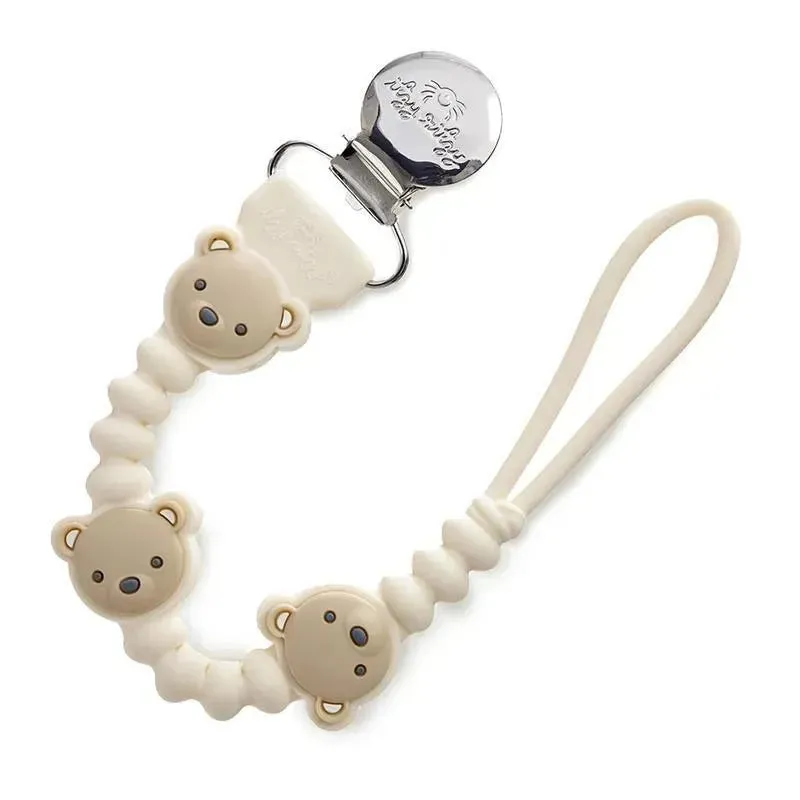 Itzy Ritzy - Silicone Pacifier Clip, 100% Food Grade Silicone Pacifier Strap with Clip, Bear