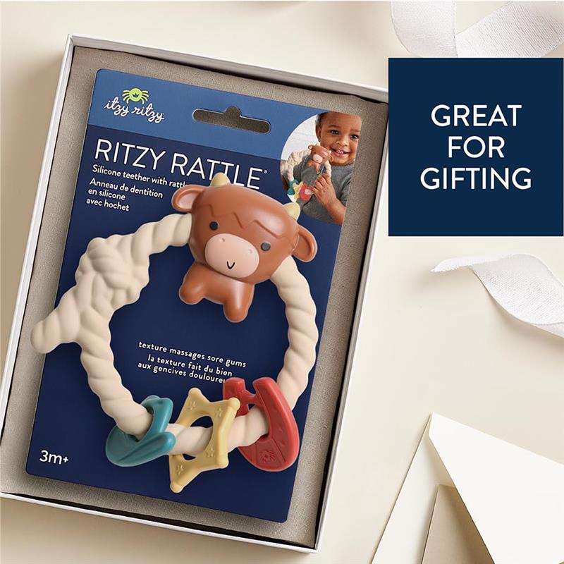 Itzy Ritzy - Silicone Teether with Rattle, Highland Cow - Image 4