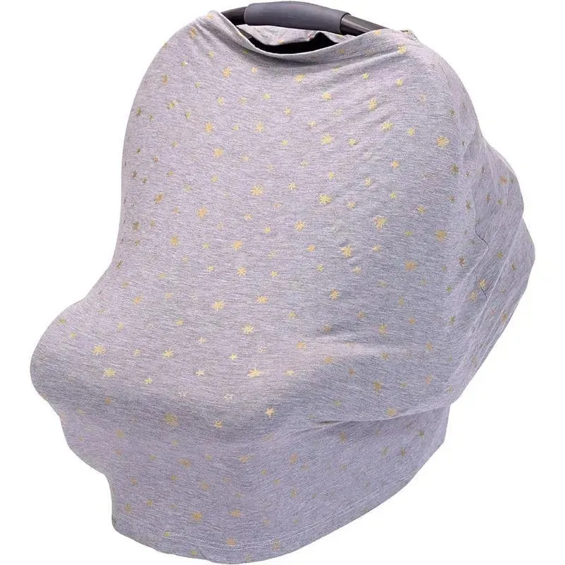 J.L. Childress - 4-in-1 Multi-Use Cover, Stretchy Car Seat Canopy and Privacy Cover, Grey/Gold Stars