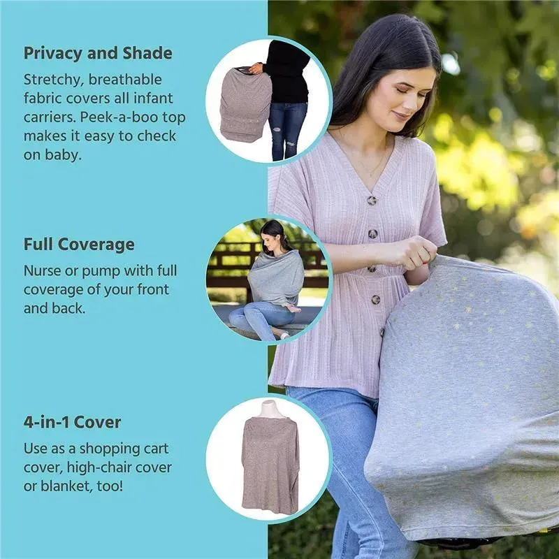 J.L. Childress - 4-in-1 Multi-Use Cover, Stretchy Car Seat Canopy and Privacy Cover, Grey/Gold Stars - Image 4