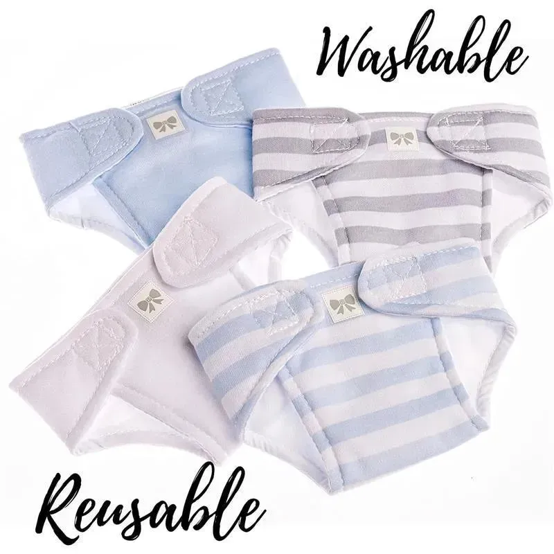 JC Toys - Baby Doll Washable and Reusable Eco Diapers, 4 Pack Fits Dolls 14 to 18, Blue, White and Grey - Image 3