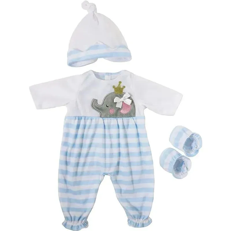 JC Toys - Berenguer Boutique Baby Doll Outfit, Blue Striped Long Onesie with Headband, and Booties, Ages 2+