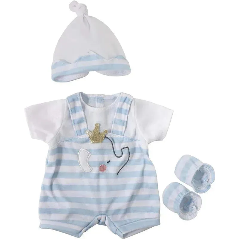 JC Toys - Berenguer Boutique Baby Doll Outfit, Blue Stripes and White Overall Shorts with Headband, and Booties, Ages 2+