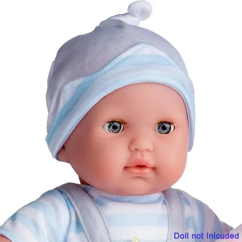 JC Toys - Berenguer Boutique Baby Doll Outfit, Gray Overall Shorts with Blue Stripes, Ages 2+ - Image 2