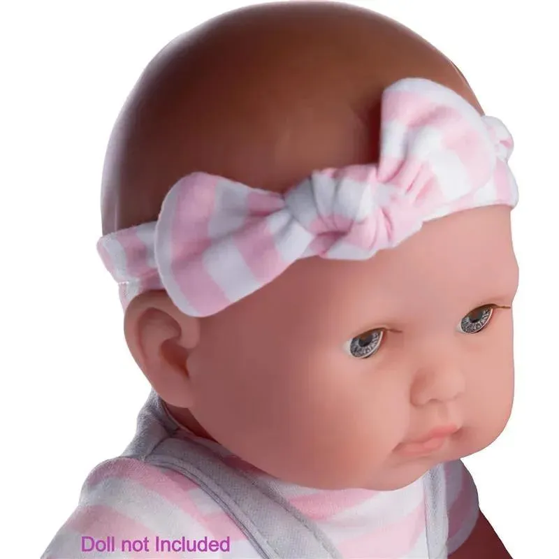 JC Toys - Berenguer Boutique Baby Doll Outfit, Gray Overall Shorts with Pink Stripes, Ages 2+ - Image 2