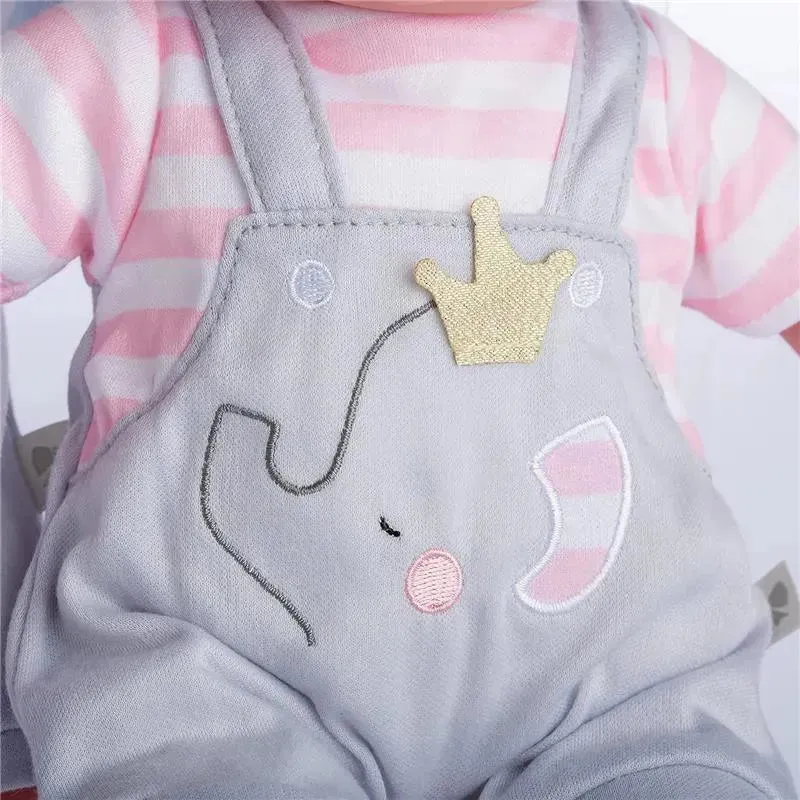 JC Toys - Berenguer Boutique Baby Doll Outfit, Gray Overall Shorts with Pink Stripes, Ages 2+ - Image 4