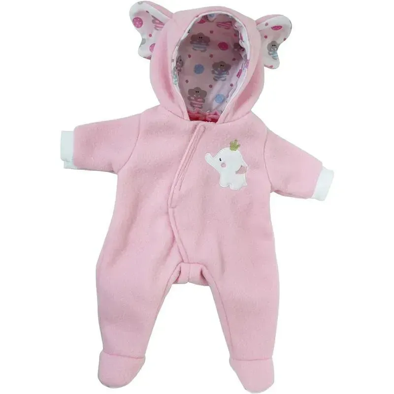 JC Toys - Berenguer Boutique Baby Doll Outfit, Pink Elephant Themed Hooded Onesie, Ages 2+