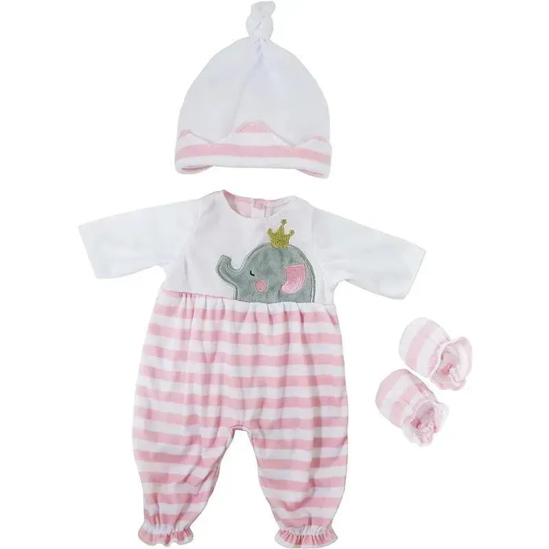 JC Toys - Berenguer Boutique Baby Doll Outfit, Pink Striped Long Onesie, Ages 2+