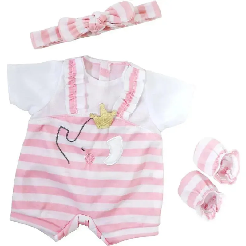 JC Toys - Berenguer Boutique Baby Doll Outfit, Pink Stripes and White Overall Shorts, Ages 2+