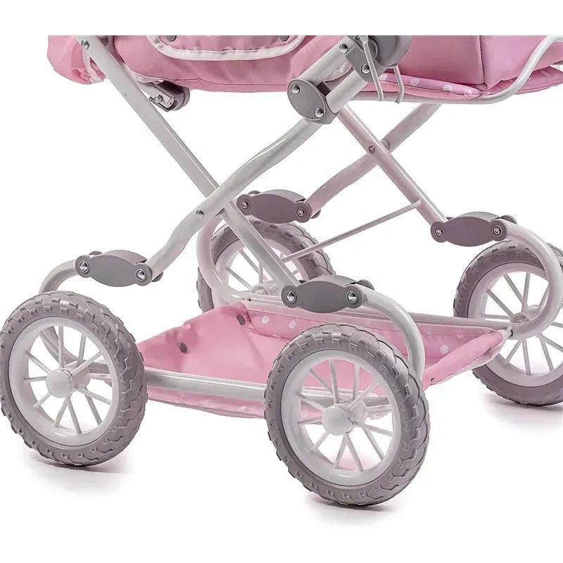 JC Toys - Berenguer Boutique, Deluxe Foldable Baby Doll Stroller with Canopy, Pink - Image 2