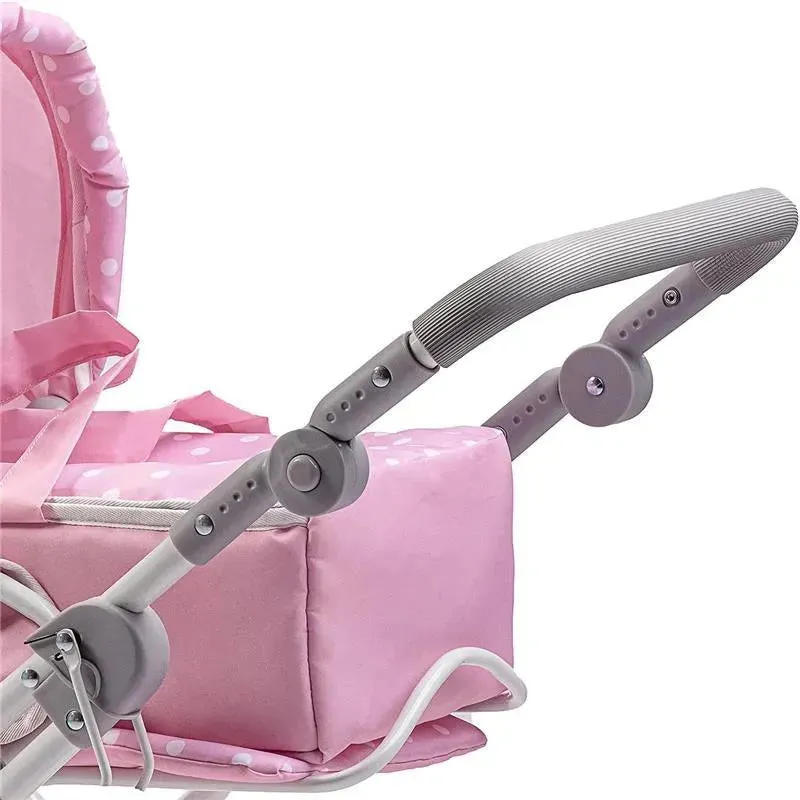 JC Toys - Berenguer Boutique, Deluxe Foldable Baby Doll Stroller with Canopy, Pink - Image 3