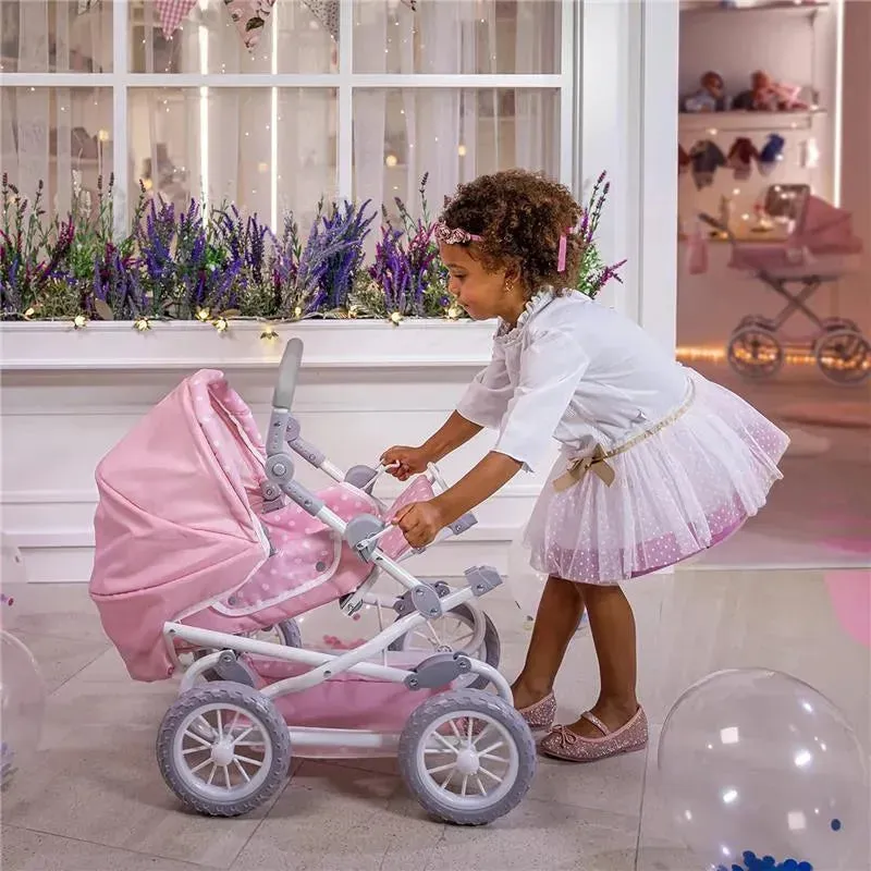 JC Toys - Berenguer Boutique, Deluxe Foldable Baby Doll Stroller with Canopy, Pink - Image 5
