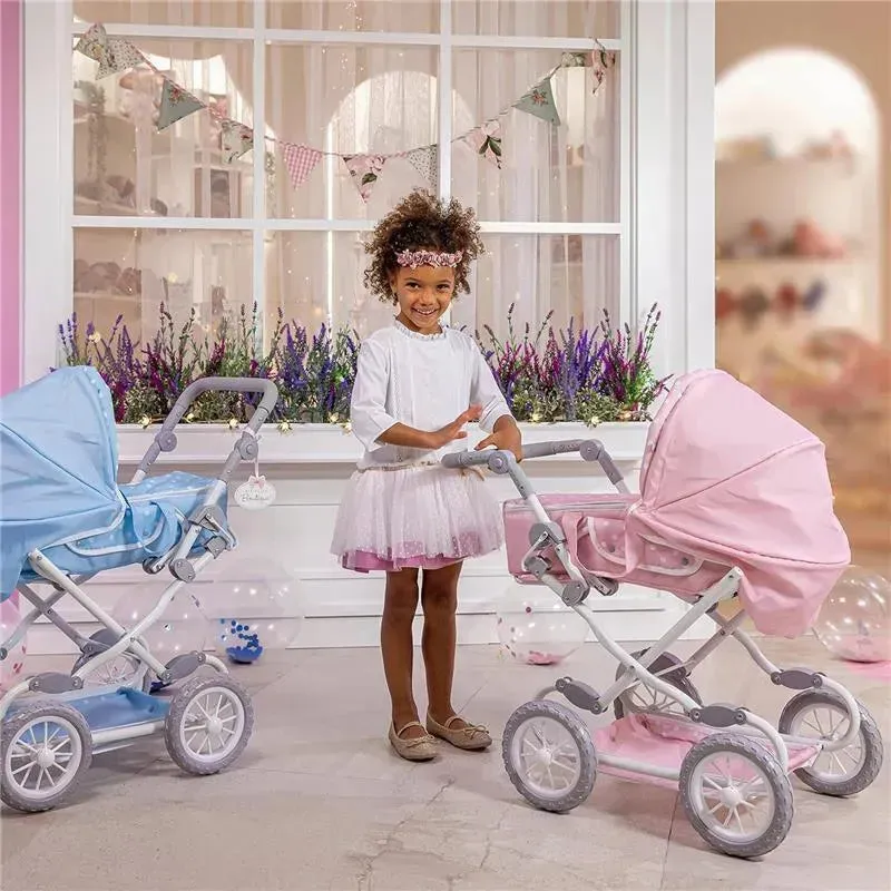 JC Toys - Berenguer Boutique, Deluxe Foldable Baby Doll Stroller with Canopy, Pink - Image 6
