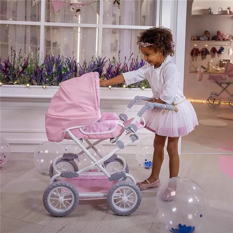 JC Toys - Berenguer Boutique, Deluxe Foldable Baby Doll Stroller with Canopy, Pink - Image 7